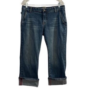 Max Studio Women's Ankle Jeans Size 12 Blue Dark Wash Cuffed Hem‎